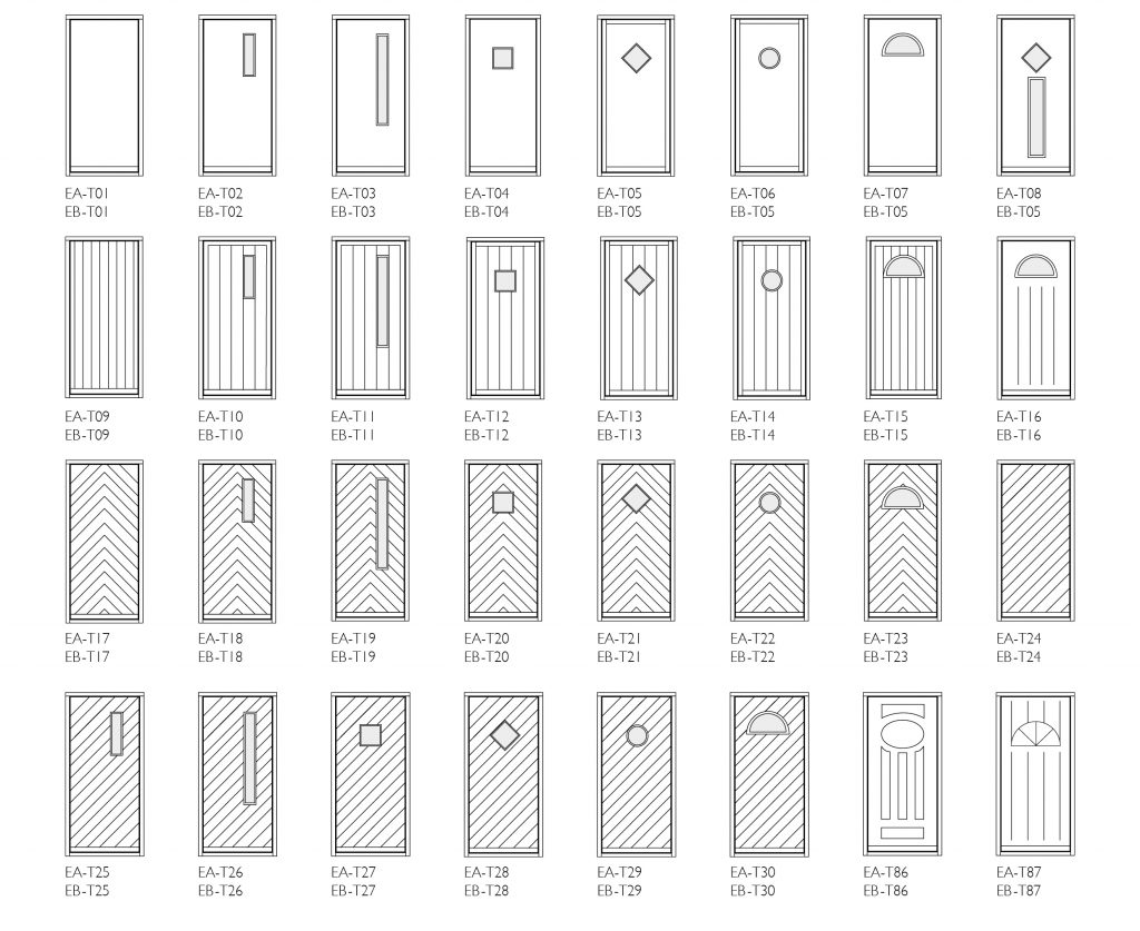 Skanlux Haustüren- (Sandwichplatten) Gestaltungsmöglichkeiten Schnittzeichnungen